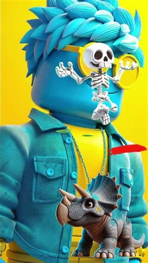 “Epic FUSION: Skeleton X Dino in a Colorful LEGO-Style World”
