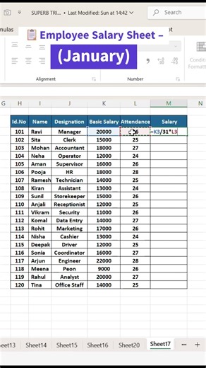 📋Employee Salary Sheet (January) #excel#exceltutorial #excelformula#exceltraining#exceltricksandtips