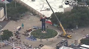 BIG TEX: Timelapse aerial footage shows teams using a crane to raise Big Tex, the official greeter at the Texas State Fair in Dallas – a 55-foot statue known as the world's tallest cowboy, complete with a massive hat and boots. https://abcn.ws/1c6SfMC | ABC World News Tonight with David Muir