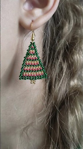 How to make Christmas tree earrings with seed beads, beading tutorial
