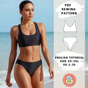 Two-piece Sports Swimsuit Sewing Pattern | XS-5XL | High-waisted Bikini | PDF Download | Swimsuit Pattern - Etsy