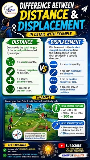 *Distance vs Displacement #pawan #education #ssc
