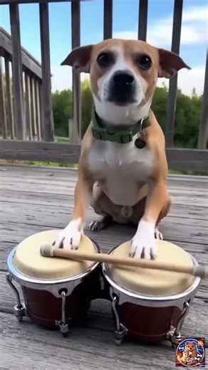 Cute funny dog playing the bongos drums - Heart Warming Must See
