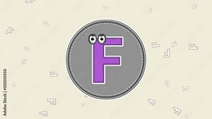 Animated Blinking Capital Letter F with waving hand animation and cartoon flying letter background. Also with Green Screen option. Stock Video