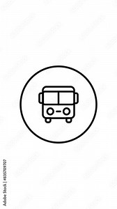 Bus line icon inside circle, public transportation, black outline, line icons, outline vertical video animation for web use for public transportation, vehicle, trip.
