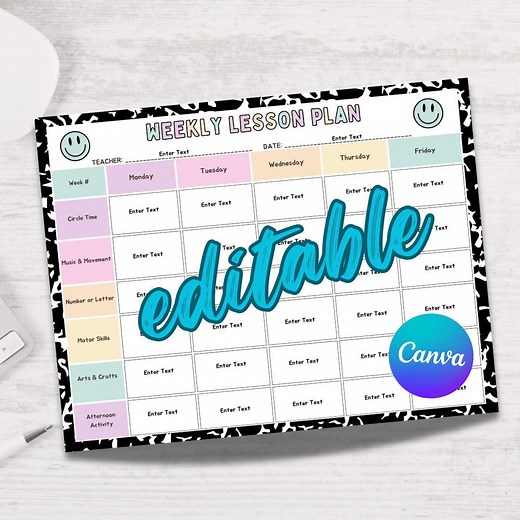 Weekly Lesson Plan Template, Teacher Lesson Planner, Preschool/kindergarten, Pre K Schedule Template, Instant Download, Editable, Printable - Etsy