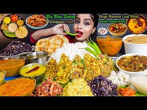 ASMR Eating South Indian Thali,Sadhya,Rice,Kheer,Sambar,Papad,Veg Stir Fry ASMR Eating Food Video