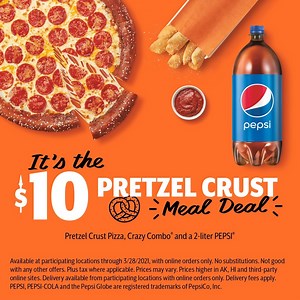 Here’s the deal. Add a Crazy Combo® and a PEPSI® 2-liter to your Pretzel Crust order for only $10. I have spoken. | Little Caesars