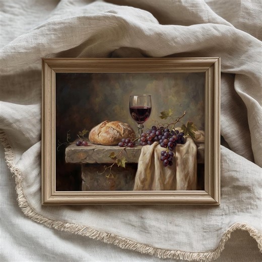Last Supper Still Life Art | Christian Communion Bread & Wine (digital Download) - Etsy