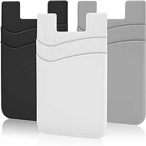 SHANSHUI Phone Wallet, Credit Card Holder for Back of Phone Case Wallet Pocket Stick on ID Bussiness Cards Sticky Pouch Compatible with iPhone, Samsung Galaxy, Android - 3 Pack Black Grey White