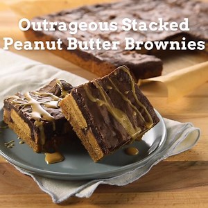 These decadent bars are stacked with peanut butter cookie dough, peanut butter sandwich cookies, peanut butter cups and topped with a fudgy brownie batter for a seriously indulgent treat! Get the recipe: https://www.bettycrocker.com/recipes/outrageous-stacked-peanut-butter-brownies/c89e55bc-2850-4a0d-97ea-8fe74dc3839f?utm_source=facebook&utm_medium=social_organic&utm_campaign=MSP_XX?&mktgimp=bccookie | Betty Crocker