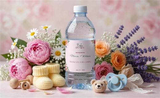 Floral Baby Shower Water Bottle Labels, Watercolor Roses, Thank You (digital Download) - Etsy