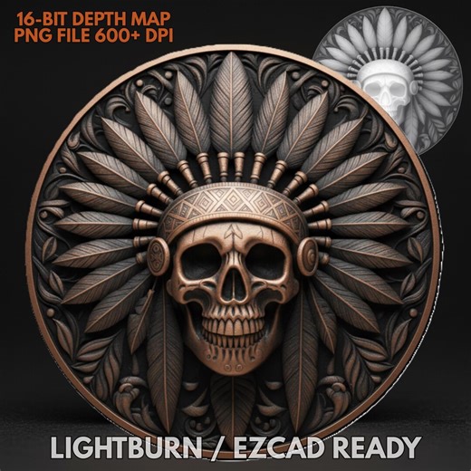 Native American Skull Depth Map for Laser Engraving 3D Relief STL Grayscale Image Lightburn EZCAD Ready CNC Fiber Laser Coined File - Etsy Canada