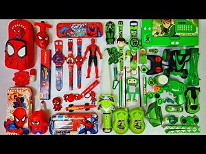 Ben10 vs spiderman toys collection - rc helicopter, car, pencil box, pencil sharpner, eraser, pens..