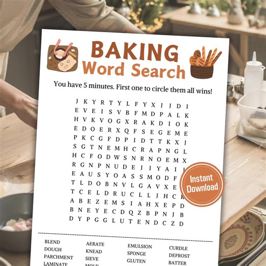 Baking Word Search Game | Minimalist Baking Party Word Find Game | Printable Word Puzzle | Word Game With Answers | Instant Download PDF - Etsy