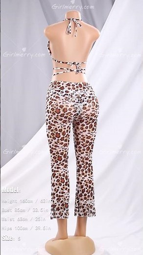 New leopard printing padded halter-neck sexy two-piece bikini with see through chiffon BA001099