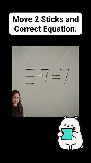 Test your brain with this fun matchstick puzzle! Move just one stick and make the equation correct. Can you solve it before the timer ends?" #puzzle #puzzlechallenge #puzzlegame #puzzletime #mindgames #teaching #education #educational #educationalcontent | Amee Kotadiya