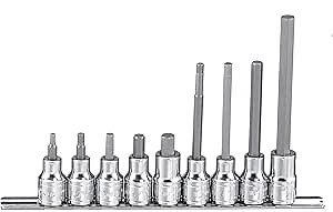 Genius Tools BS-409L 9 Piece 1/2" Dr. Metric Hex Bit Socket Set