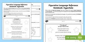 Figurative Language Reference Notebook: Hyperbole Worksheet for 3rd-5th Grade