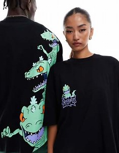 ASOS DESIGN unisex oversized t-shirt with Rugrats Reptar prints in black | ASOS