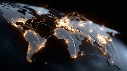 Global Connectivity Visualization: A Dynamic Representation of Networks Connecting Major Regions Across the World with Illuminated Pathways and City Lights | Premium Stock Video Footage