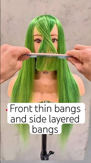 Front thin bangs and side layered bangs. #haircuttutorial #curtainbangtutorial #wigs