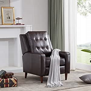 Merax PU Leather Push Back Recliner Armchair with Medieval Style Accent Chair for Living Room, Bedroom, Home Office, 1 Pack, Dark Brown 2(Manual)