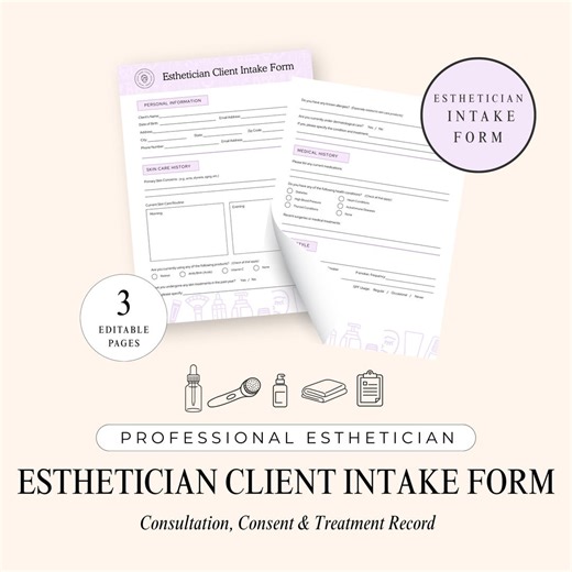 Esthetician Client Intake Form Template | Facial Consultation Consent Forms | Editable Spa & Skincare Canva PDF Download - Etsy Canada