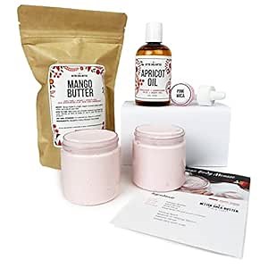 Better Shea Butter Body Butter Making Kit - Includes Raw Mango Butter, Raw Apricot Oil, Pink Mica, 2 jars and Recipes Card with Link to Video Tutorial - Natural Whipped Mango Body Lotion Making Kit