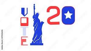 2020 United States of American Presidential Election animation. Electoral campaign, agitation, reelection calling banner, flyer video in cartoon style. Vote 2020 with USA flag, stripes