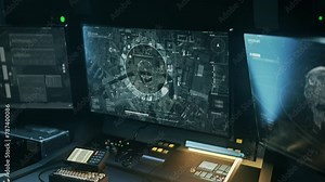 Spy Robotic Control Software Analyzing Location. Spy Robotic Radar For Target Detection. Control Room Spy Computer. Robotic Surveillance Control Interface. Intelligence Gathering Network. Surveillance