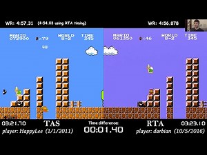 Super Mario Bros. TAS vs. RTA former World Record (4:56.878 by darbian)