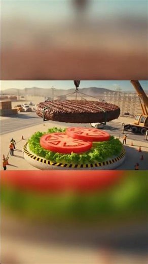“Mini Workers Build a Giant Hamburger! 🍔 Tiny Construction Magic”