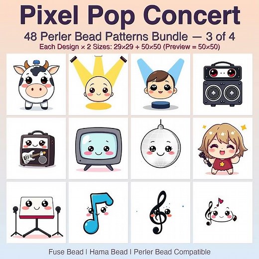 Pixel Pop Concert Perler Bead Patterns Bundle, 48 Designs (PDF Digital Download) | Full Walkthrough