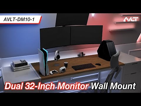 AVLT Ultimate Space Saver Dual Monitor Wall Mount for Gaming Room | Full-motion Adjustable Arms