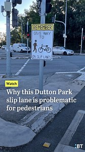This road rule – that drivers must give way to pedestrians and cyclists on or about to enter slip lanes – is so unknown or ignored that official Queensland guidelines say new slip lanes should not be built on city streets.⁠ ⁠ And concerns about the safety of one slip lane in Brisbane’s inner-south has led to a frustrated resident strapping a home-painted “give way” sign to a traffic light.⁠ ⁠ Read more at the link in bio. ⁠ ⁠ Report and video: Felicity Caldwell | Brisbane Times
