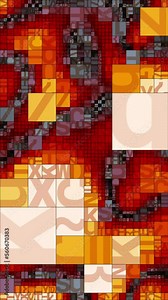Abstract random text mosaic loop animation. Glitch art, creative coding. Tile size is linked to brightness. Vertical format.