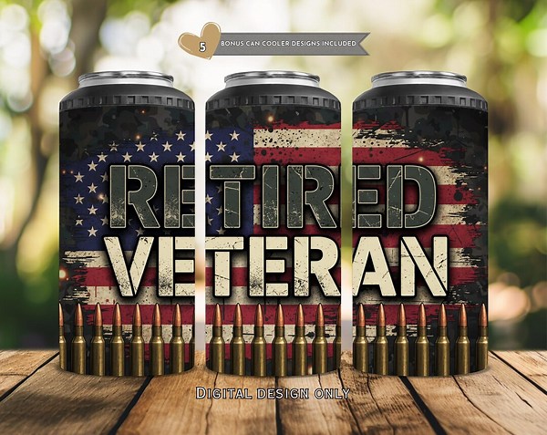 Retired Veteran Can Cooler Wrap PNG, Patriotic Veteran 4 in 1 Can Cooler Sublimation Design, Military Dad Tumbler Wrap Digital Download - Etsy