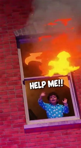 Fire man saves kid from burning building!! #shorts