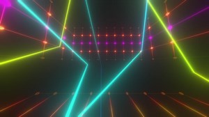 Rotating in a cube with colored light points - Free Stock Video