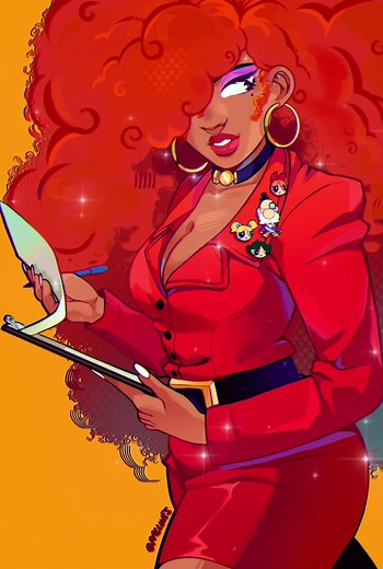 Sara Bellum from The Powerpuff Girls reimagined by @Lucy 🇩🇴 using our vol 2 cartoony curl pack for Procreate, CSP, Photoshop & Adobe Fresco! 🤩 #brushbyvegalia #sarabellum #powerpuffgirls #characterdrawing #procreateillustration #digitalartbrushes