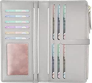 Badiya Ultra Slim Wallet Credit Card Holder Thin Bifold Clutch Wallets with Zipper Pocket for Women