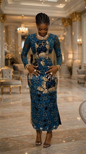 Elegant Teal Lace Dress with Gold Embroidery ✨ Luxury Evening Style & Timeless Glam Look #lacedress