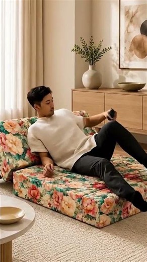 Stylish Floral Foldable Sofa Cum Bed | Space Saving Sofa Bed for Modern Living Room 🛋️🌸 #furniture