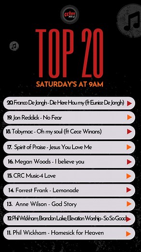 🎉🔥 2 WEEKS at #1 on the CCFM Top 20! TobyMac – Heaven On My Mind 🙌✨ | CCFm 107.5 / 96.7