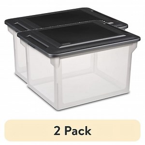 (2 pack) Sterilite File Box, Clear Plastic Bin with Black Lid, Letter or Legal-sized File Storage, 4 Count