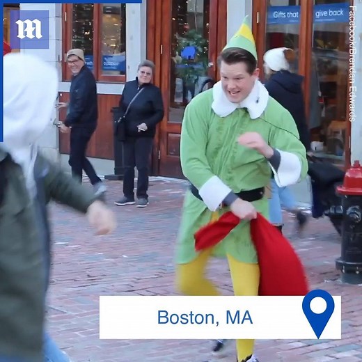 This man dressed up as Buddy the Elf to spread holiday cheer by starting random pillow fights 😂 🎅Cedit: Brendan Edwards | Daily Mail Video