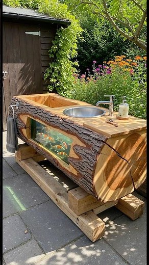 The most unique sink you'll ever see made from wood #creative #woodworking