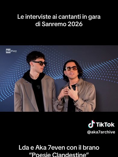 Lda e Aka 7even in gara a Sanremo 2026 💐 raccontano il significato del loro brano “Poesie Clandestine” e l’emozione di ritornare sul palco dell’Ariston qualche anno dopo. @SanremoRai - “Le interviste ai cantanti in gara” #aka7even #lda #sanremo #sanremo2026