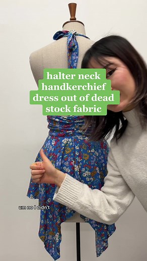 thanks to @/rainbowfabrickilburn (on insta) for the deadstock fabric for this lil halter neck dress #sewingtiktok #halterneckdress #deadstockfabric